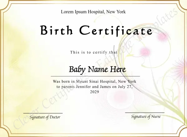 Printable Birth Certificate