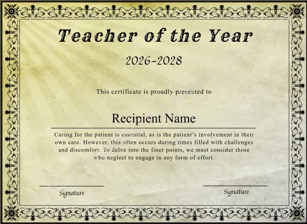 Printable Certificate Of Teacher Of The Year