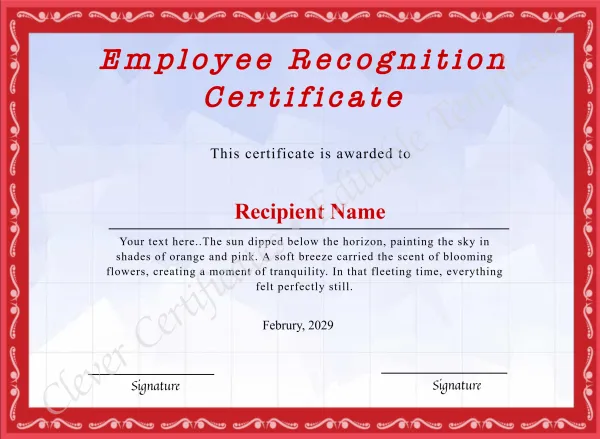 Customizeable Employee Recognition Certificate
