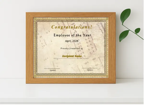 Realistic mockup featuring Printable Certificate Of Employee Of The Year displayed within a modern frame, set against a minimalistic background.