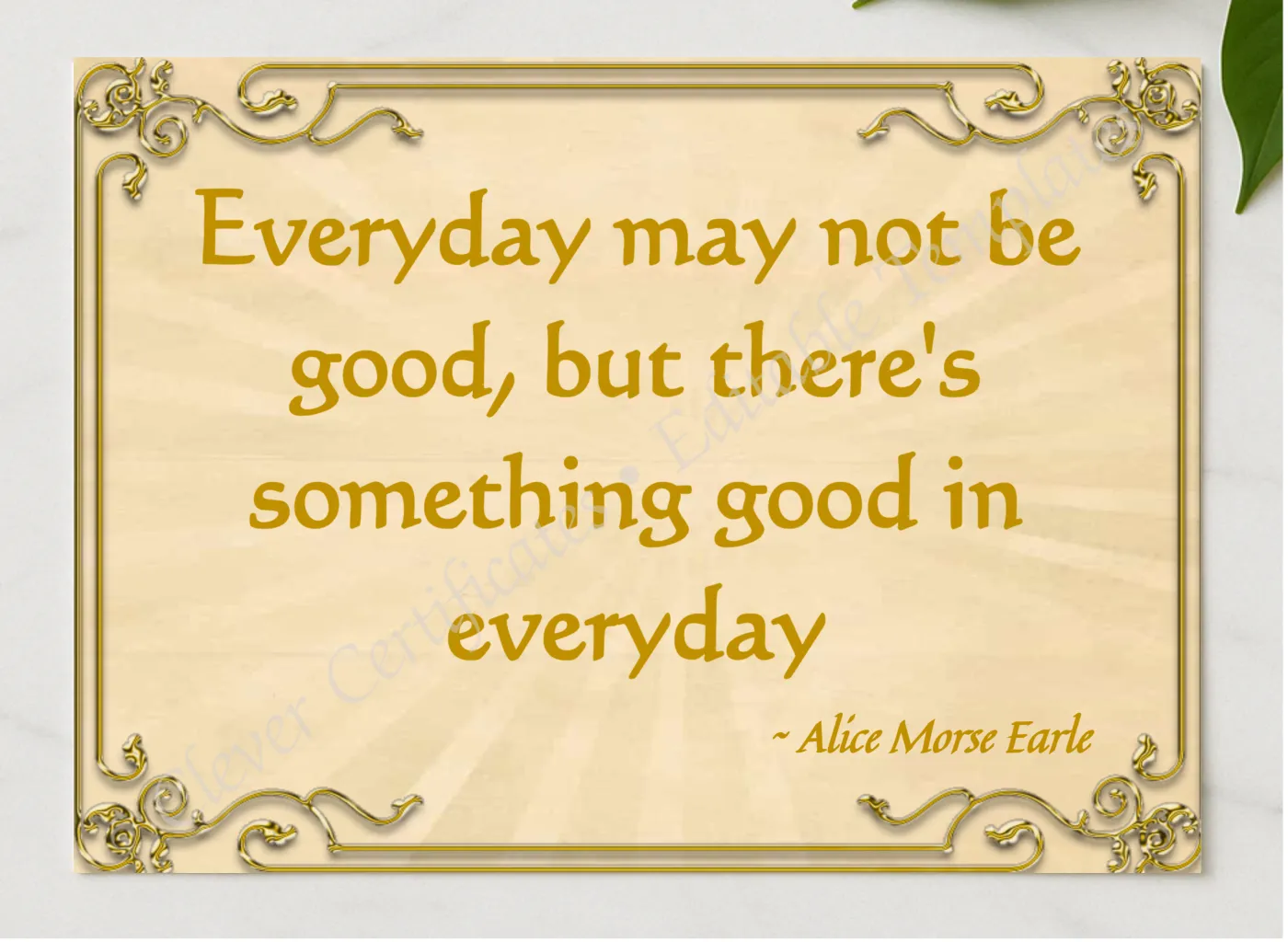 Alice Morse Earle Quotation presented in a sleek wooden frame, elegantly arranged on a stylish table.