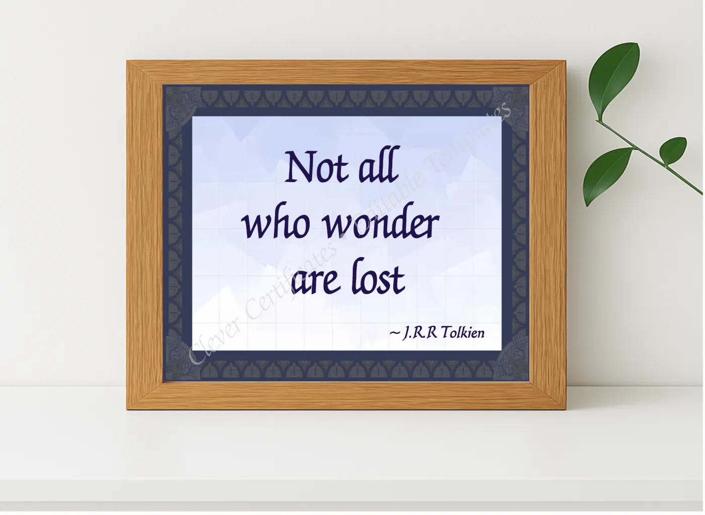 Realistic mockup featuring J R R Tolkien Quotation displayed within a modern frame, set against a minimalistic background.