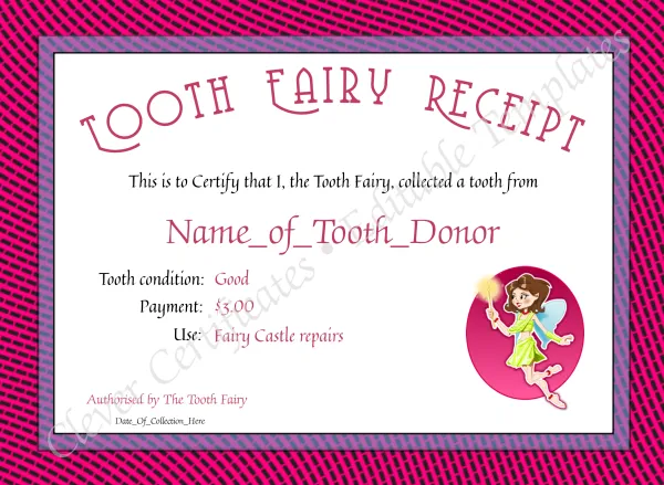 Tooth Fairy Receipt Certificate
