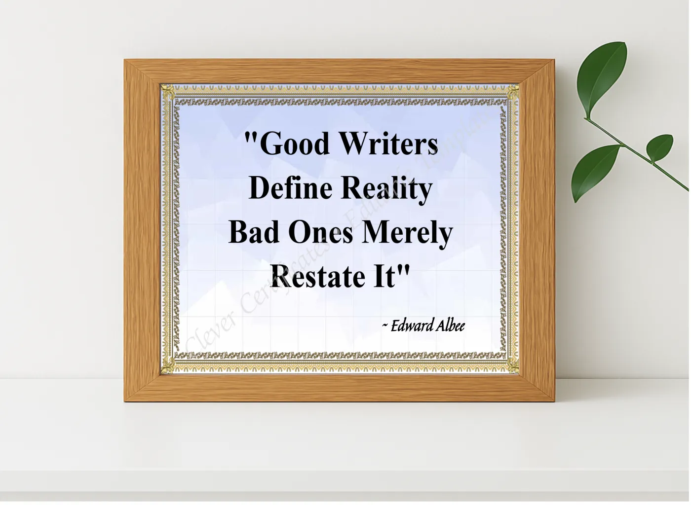 Realistic mockup featuring Edward Albee Quotation displayed within a modern frame, set against a minimalistic background.