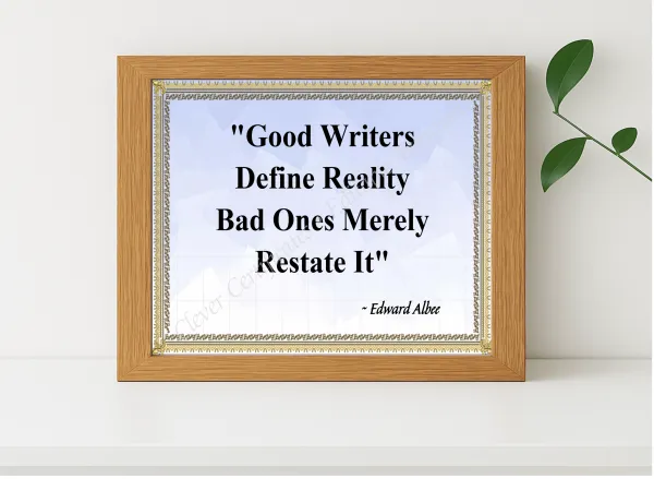 Realistic mockup featuring Edward Albee Quotation displayed within a modern frame, set against a minimalistic background.