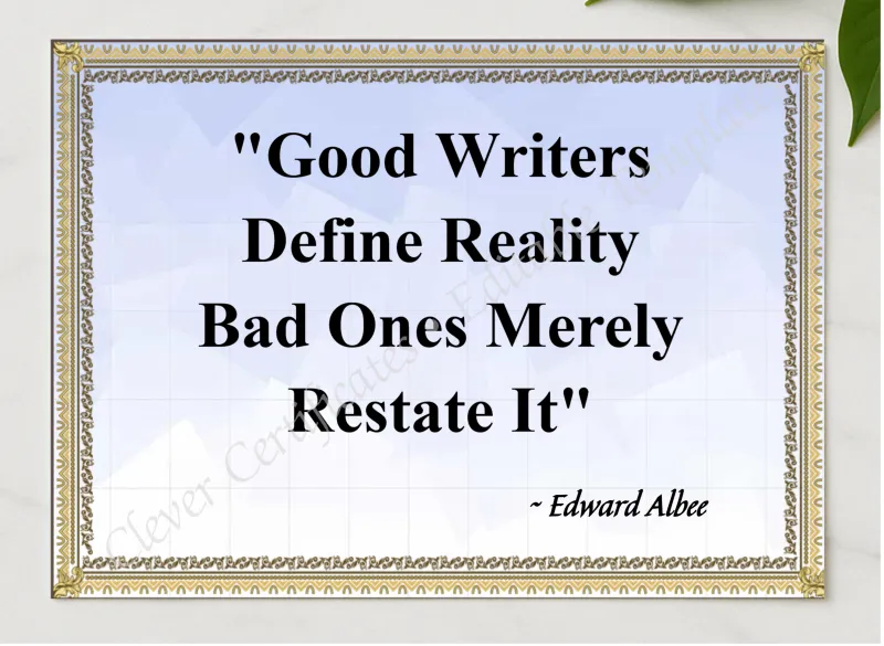 Edward Albee Quotation presented in a sleek wooden frame, elegantly arranged on a stylish table.