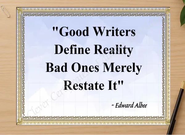 Professional preview of Edward Albee Quotation certificate on high-quality stationery paper, ideal for showcasing the final look.
