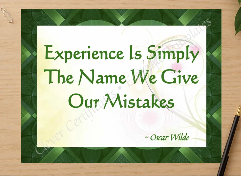 Professional preview of Oscar Wilde Quotation certificate on high-quality stationery paper, ideal for showcasing the final look.