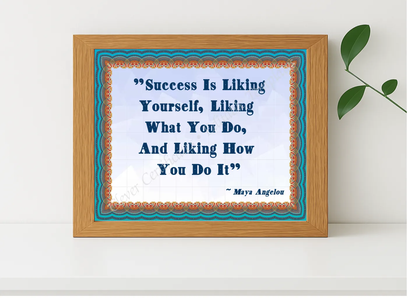 Realistic mockup featuring Maya Angelou Quotation displayed within a modern frame, set against a minimalistic background.