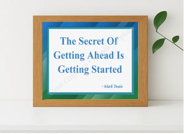 Realistic mockup featuring Mark Twain Quotations displayed within a modern frame, set against a minimalistic background.
