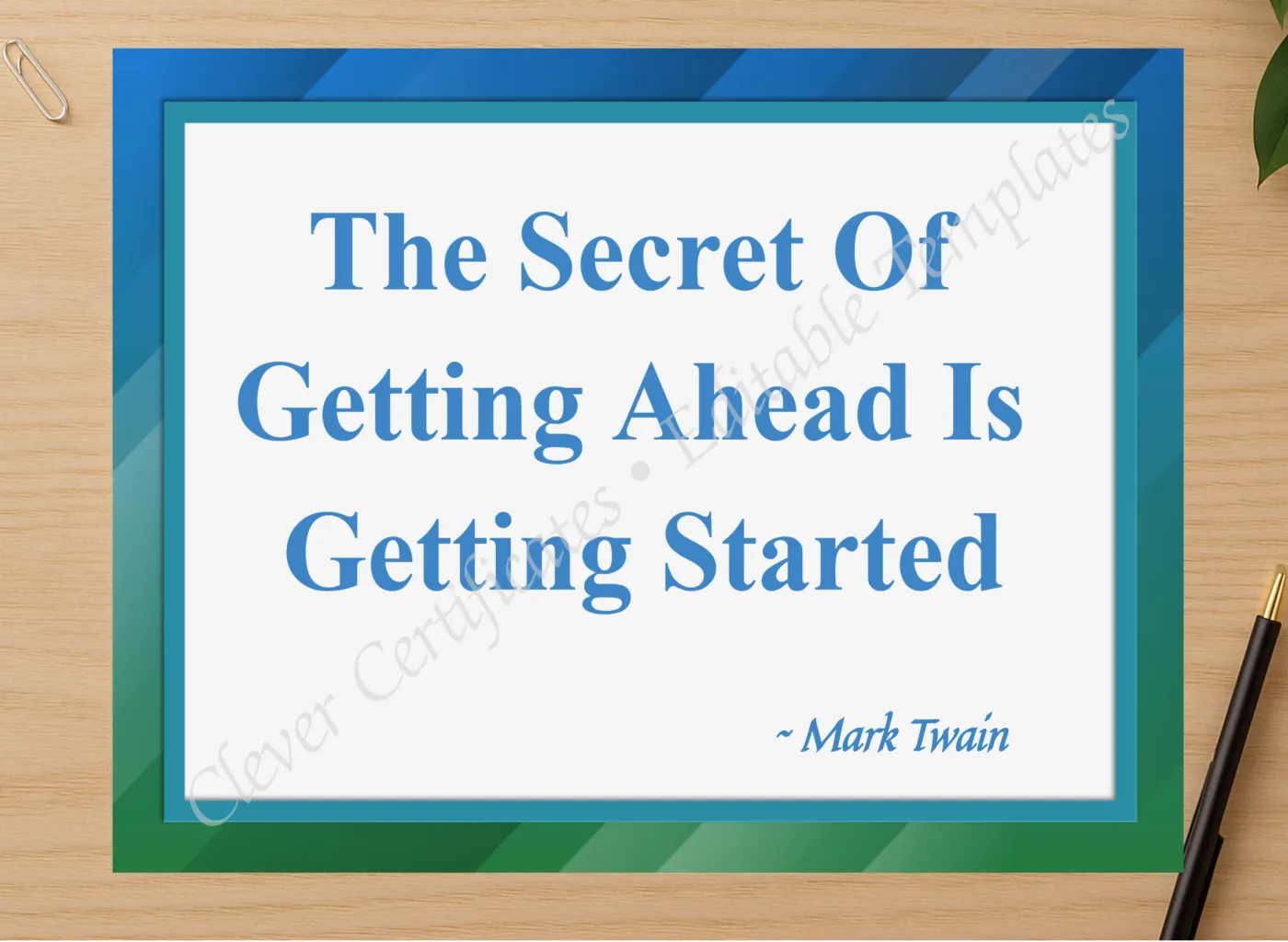 Professional preview of Mark Twain Quotations certificate on high-quality stationery paper, ideal for showcasing the final look.