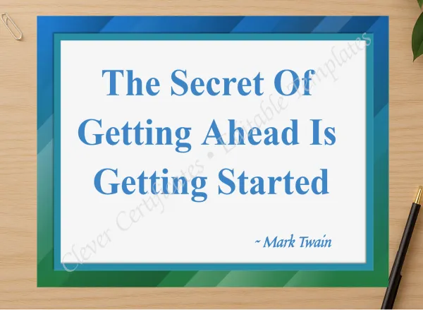 Professional preview of Mark Twain Quotations certificate on high-quality stationery paper, ideal for showcasing the final look.