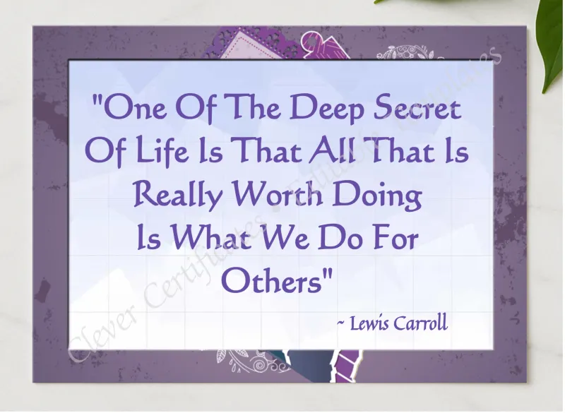 Lewis Carroll Quotation presented in a sleek wooden frame, elegantly arranged on a stylish table.