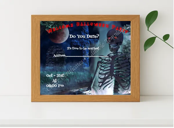 Realistic mockup featuring Scary Halloween Invitation displayed within a modern frame, set against a minimalistic background.