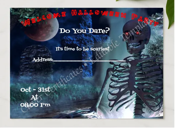 Scary Halloween Invitation presented in a sleek wooden frame, elegantly arranged on a stylish table.