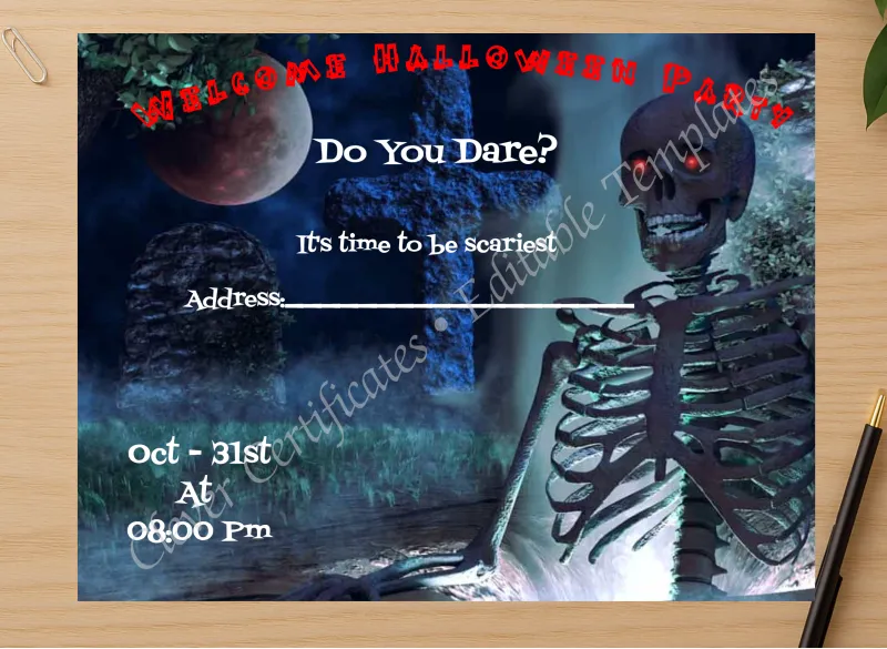 Professional preview of Scary Halloween Invitation certificate on high-quality stationery paper, ideal for showcasing the final look.