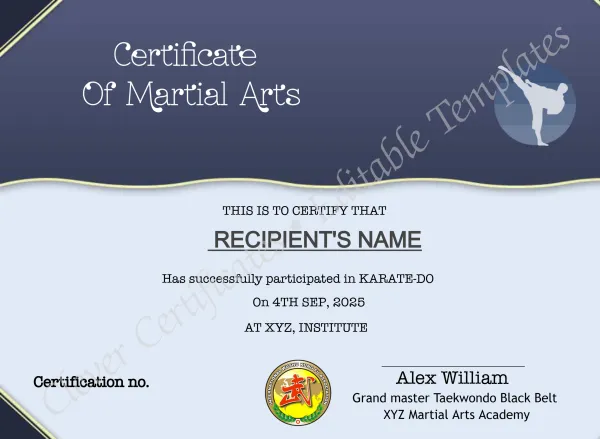 Editable Martial Arts Certificate Template
