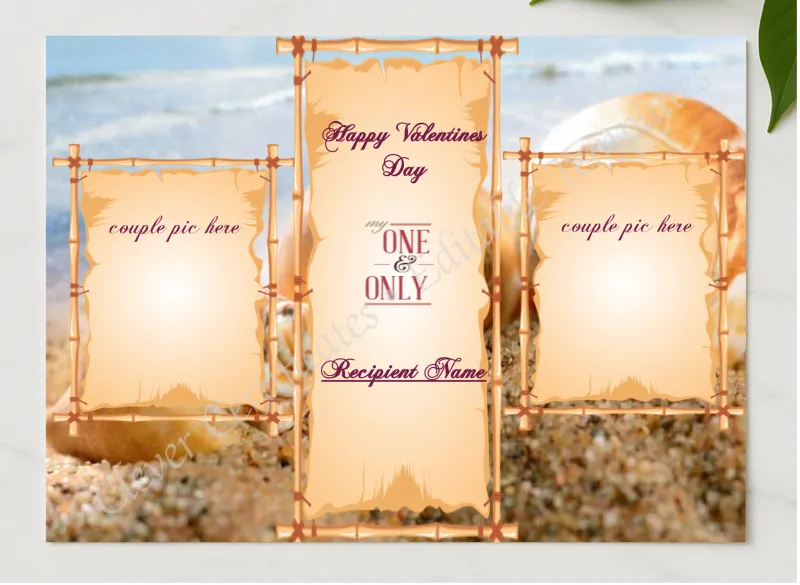 Editable Valentine Day Card presented in a sleek wooden frame, elegantly arranged on a stylish table.