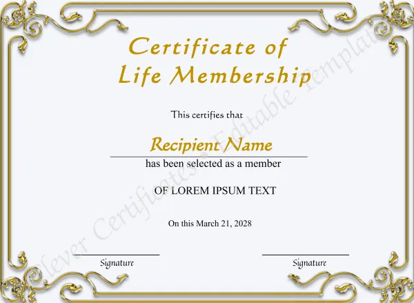 Printable Life Membership Certificate