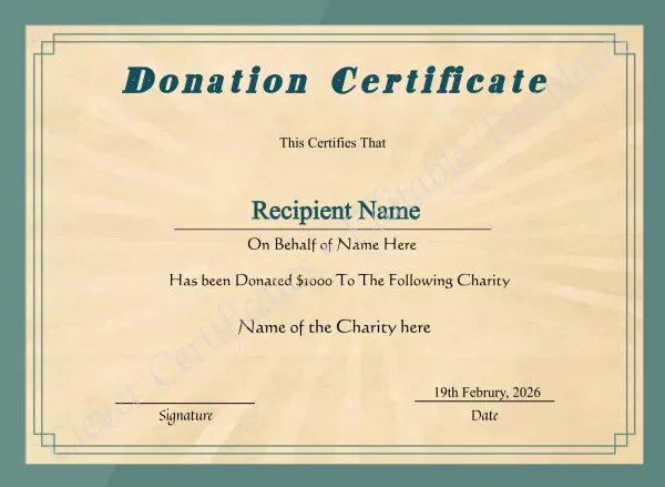 Printable Certificate Of Donation