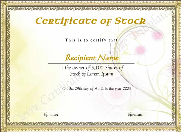 Printable Stock Certificate