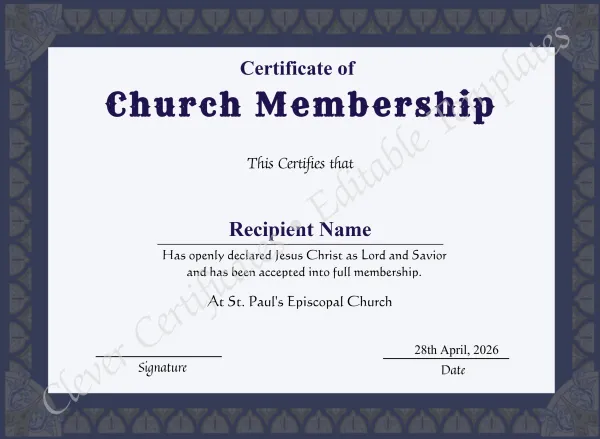 Printable Church Membership Certificate