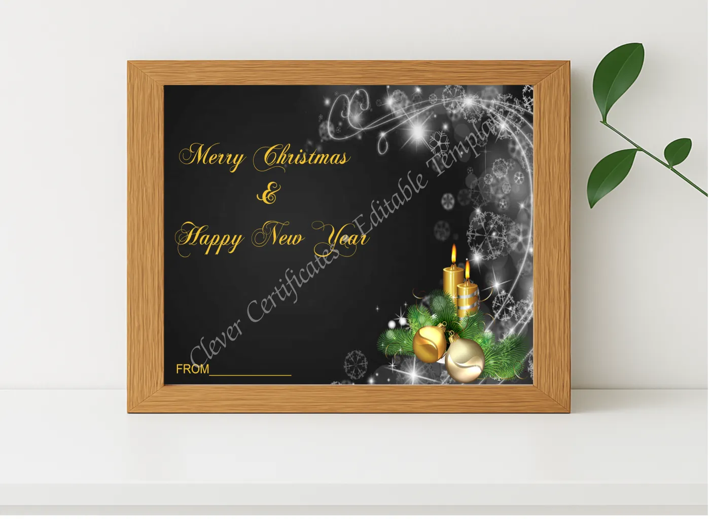 Realistic mockup featuring Beautiful Christmas Card displayed within a modern frame, set against a minimalistic background.