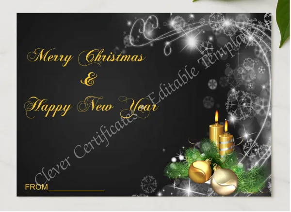 Beautiful Christmas Card presented in a sleek wooden frame, elegantly arranged on a stylish table.