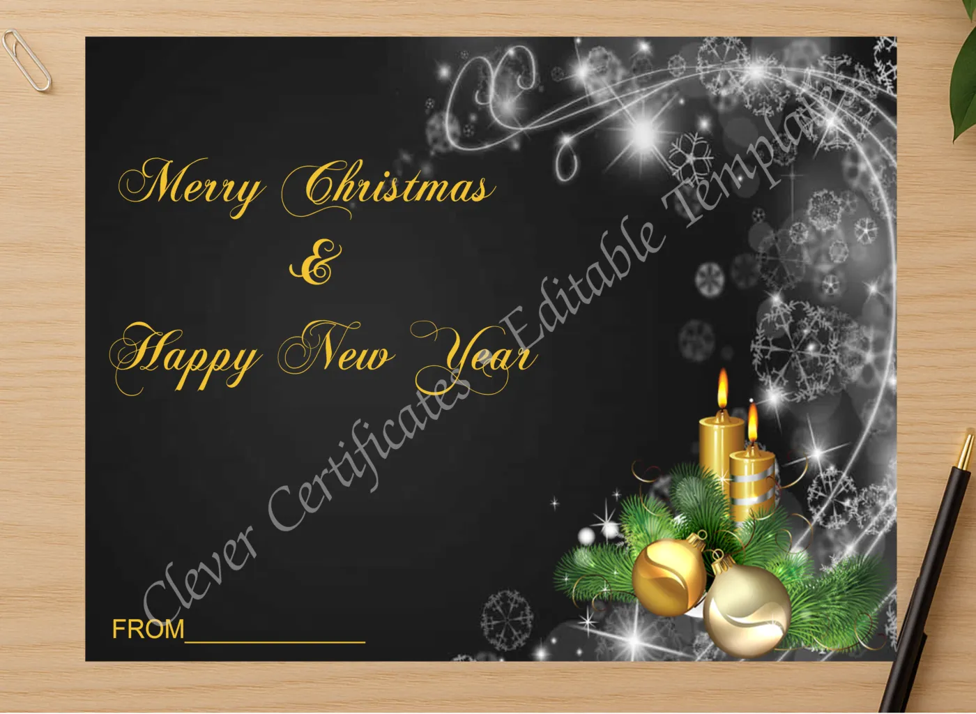Professional preview of Beautiful Christmas Card certificate on high-quality stationery paper, ideal for showcasing the final look.