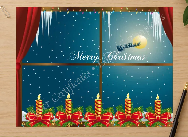 Professional preview of Printable Merry Christmas Card certificate on high-quality stationery paper, ideal for showcasing the final look.