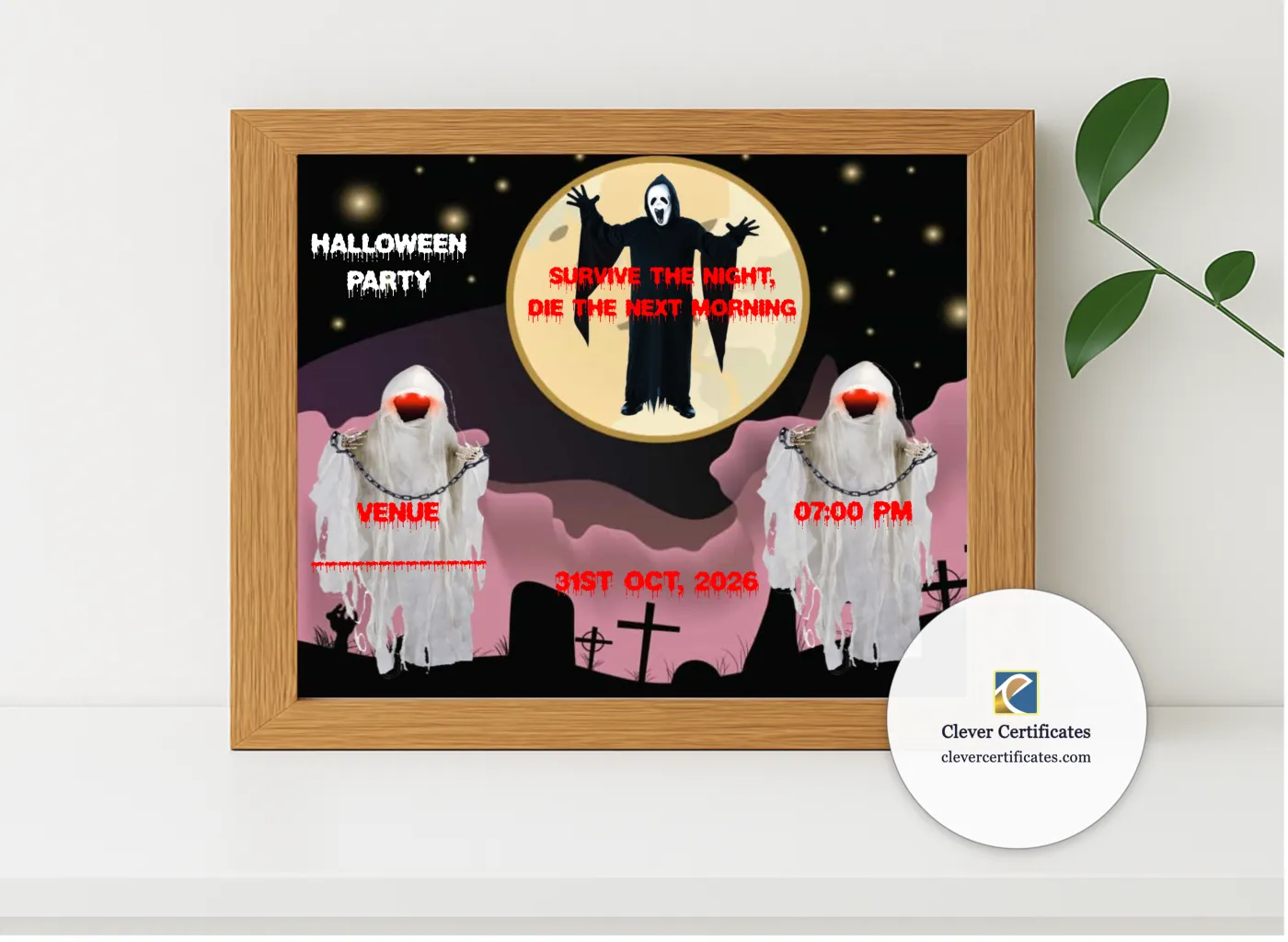 Realistic mockup featuring Halloween Zombie Invitation displayed within a modern frame, set against a minimalistic background.