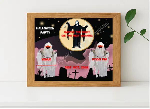 Realistic mockup featuring Halloween Zombie Invitation displayed within a modern frame, set against a minimalistic background.