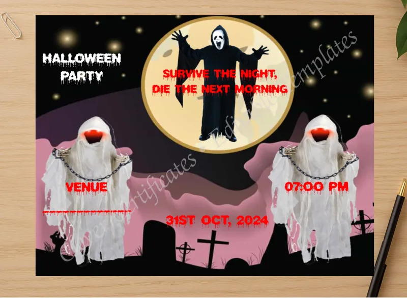 Professional preview of Halloween Zombie Invitation certificate on high-quality stationery paper, ideal for showcasing the final look.