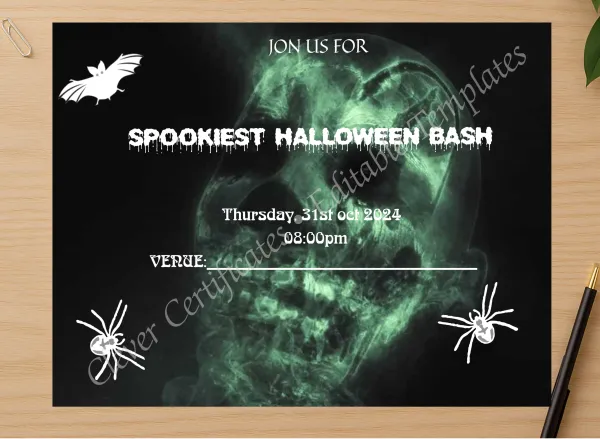 Professional preview of Spookiest Halloween Invitation certificate on high-quality stationery paper, ideal for showcasing the final look.
