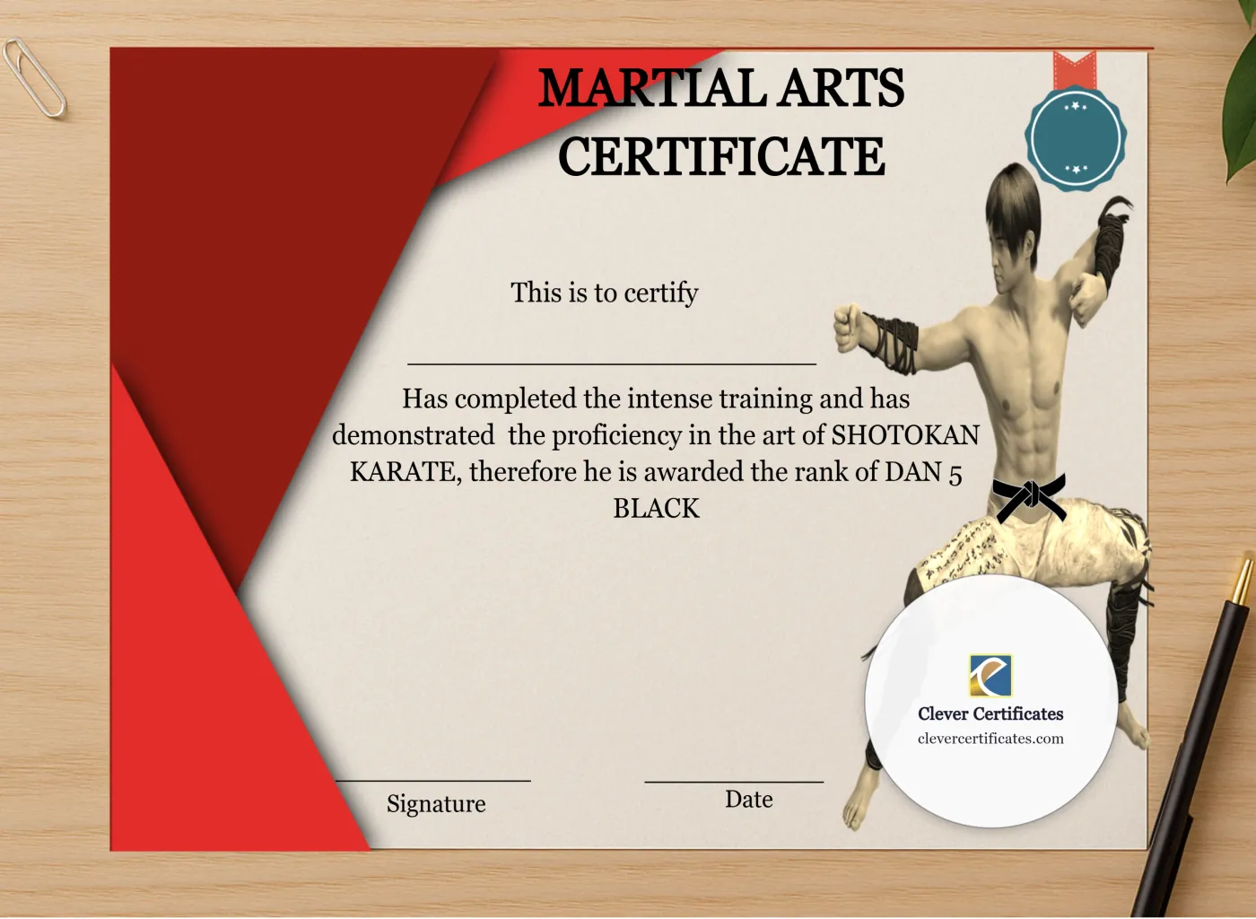 Professional preview of Martial Arts Certificate certificate on high-quality stationery paper, ideal for showcasing the final look.
