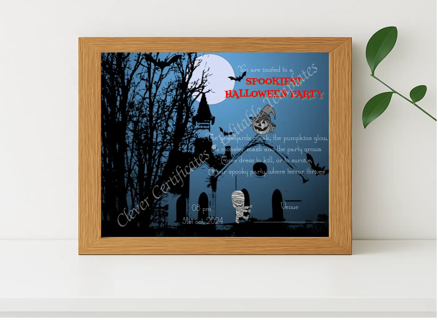 Realistic mockup featuring Halloween Party displayed within a modern frame, set against a minimalistic background.