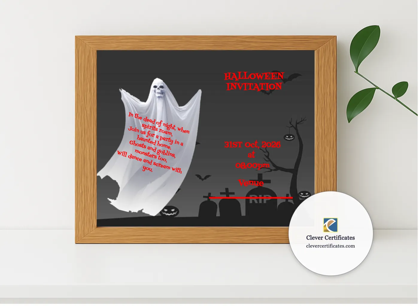 Realistic mockup featuring Halloween Fright Night displayed within a modern frame, set against a minimalistic background.