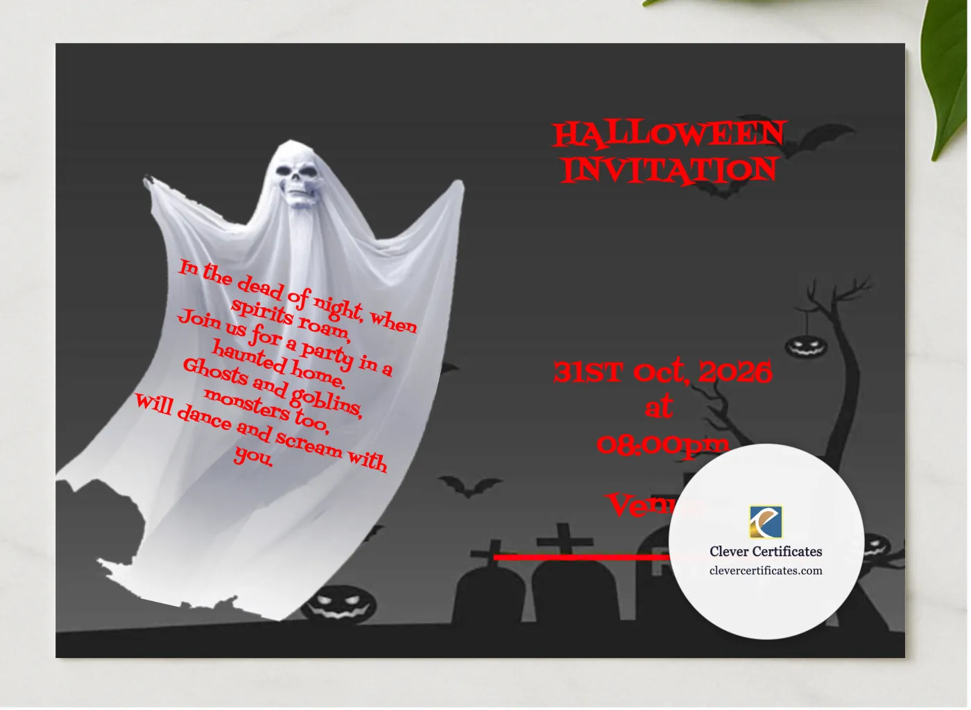 Halloween Fright Night presented in a sleek wooden frame, elegantly arranged on a stylish table.