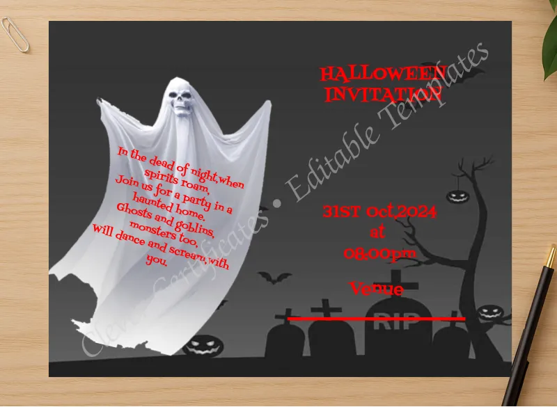 Professional preview of Halloween Fright Night certificate on high-quality stationery paper, ideal for showcasing the final look.