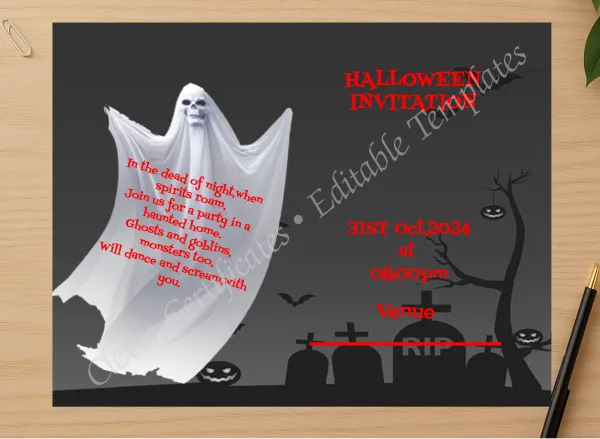 Professional preview of Halloween Fright Night certificate on high-quality stationery paper, ideal for showcasing the final look.