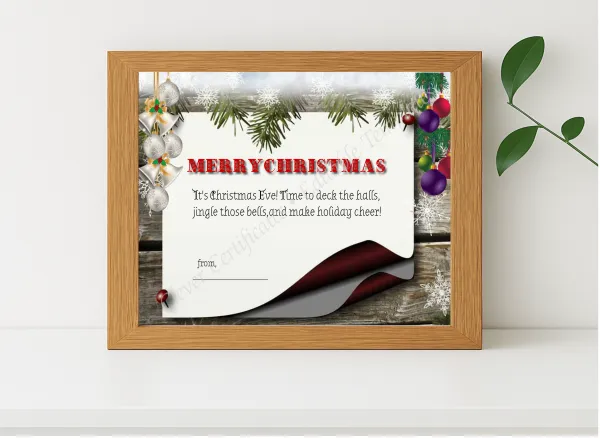 Realistic mockup featuring Christmas Eve Card Editable displayed within a modern frame, set against a minimalistic background.