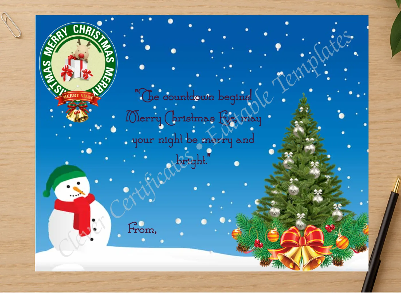 Professional preview of Christmas Sentiments certificate on high-quality stationery paper, ideal for showcasing the final look.