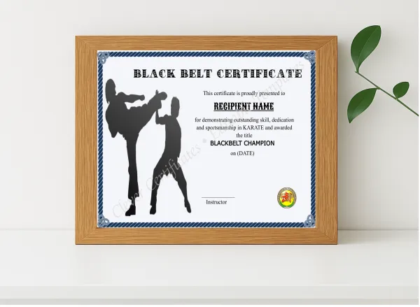 Realistic mockup featuring Blackbelt Award displayed within a modern frame, set against a minimalistic background.