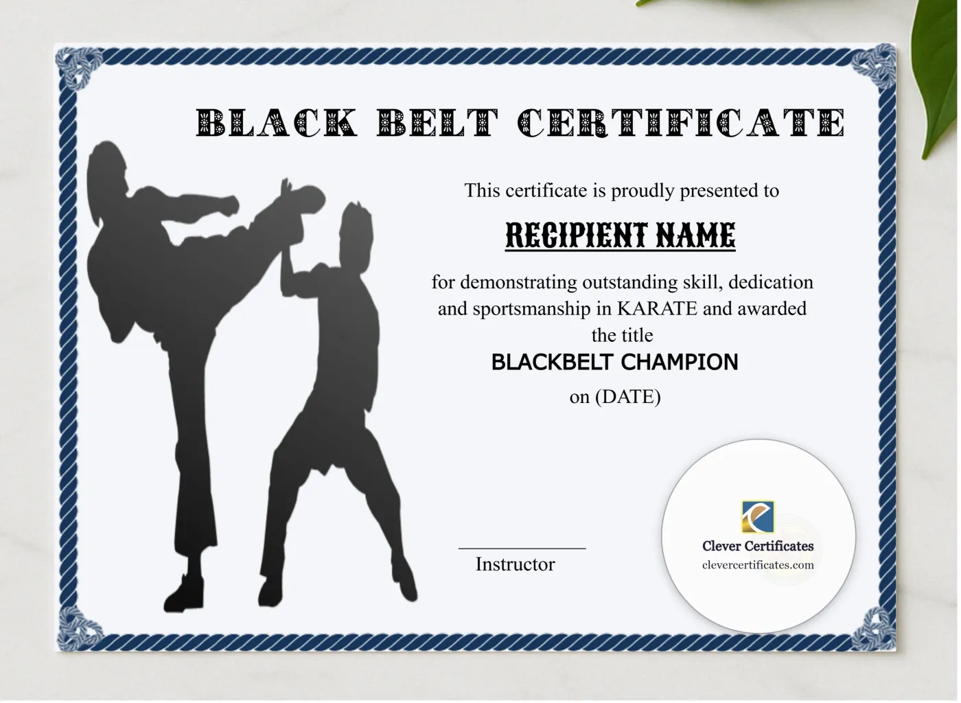 Blackbelt Award presented in a sleek wooden frame, elegantly arranged on a stylish table.