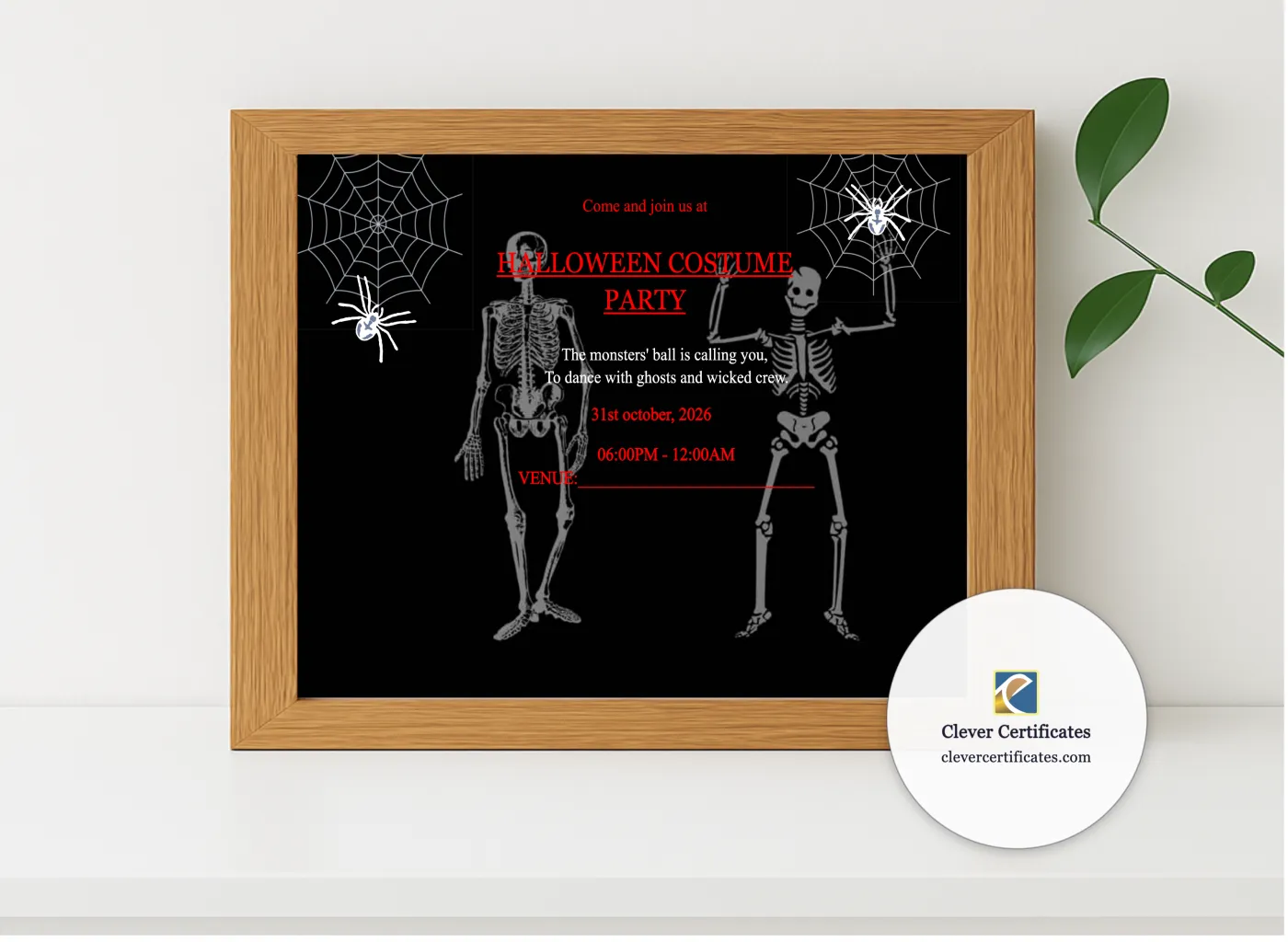 Realistic mockup featuring Halloween Costume Party displayed within a modern frame, set against a minimalistic background.