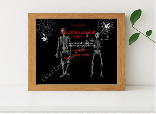 Realistic mockup featuring Halloween Costume Party displayed within a modern frame, set against a minimalistic background.
