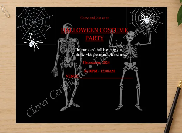Professional preview of Halloween Costume Party certificate on high-quality stationery paper, ideal for showcasing the final look.