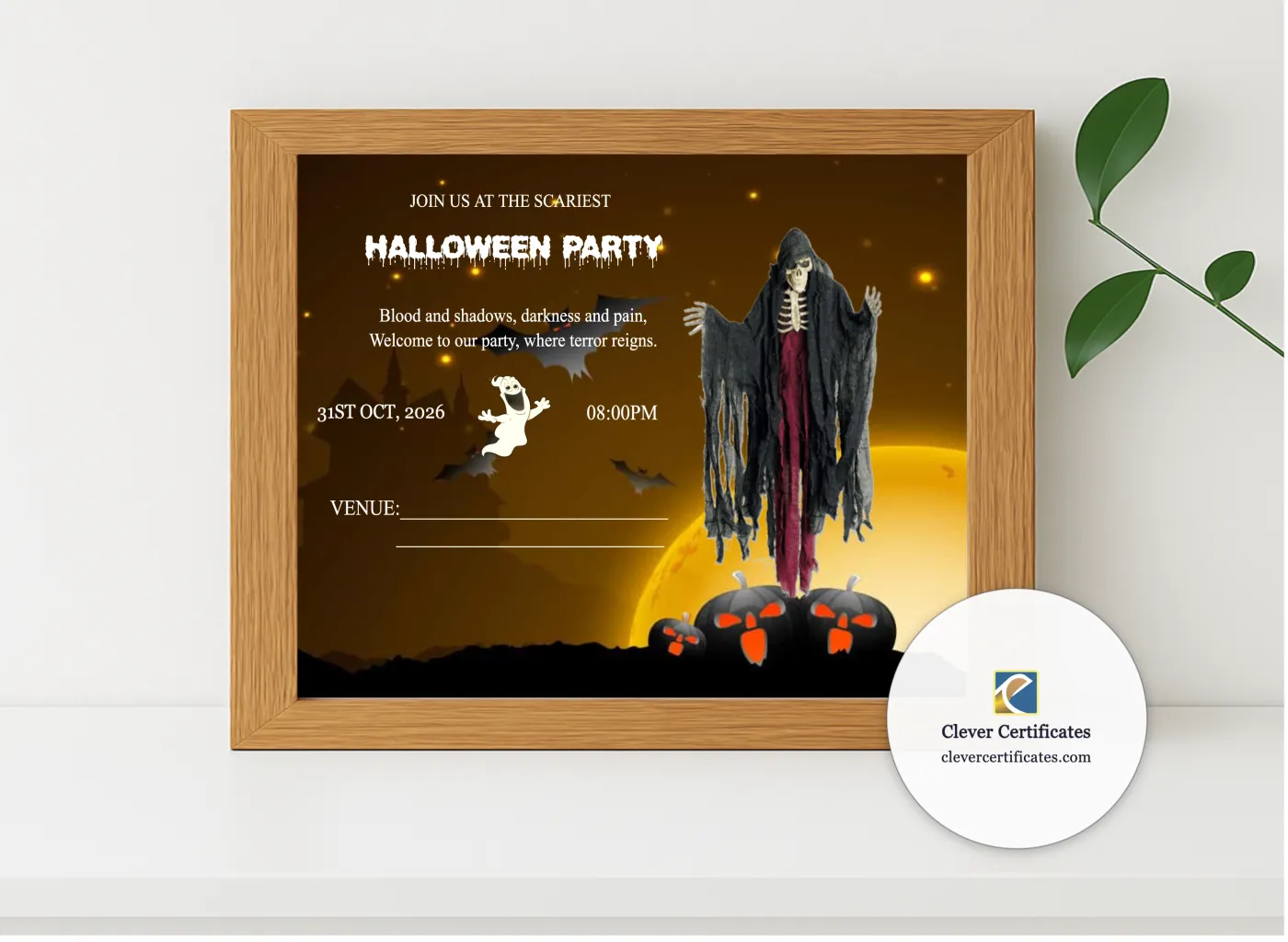 Realistic mockup featuring Scariest Halloween Invitation displayed within a modern frame, set against a minimalistic background.