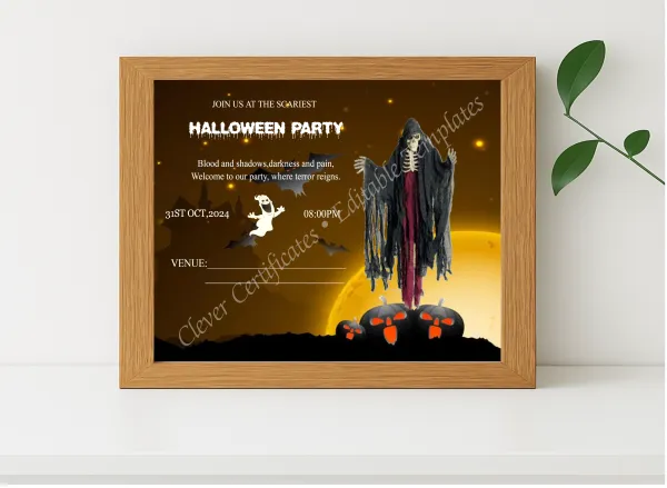 Realistic mockup featuring Scariest Halloween Invitation displayed within a modern frame, set against a minimalistic background.
