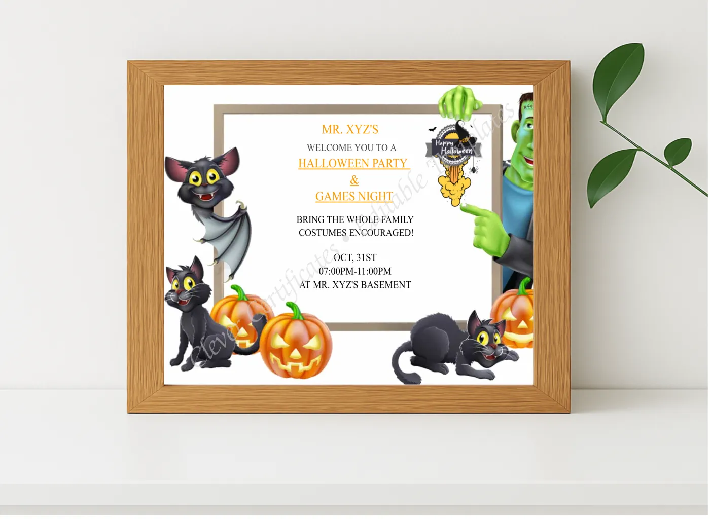 Realistic mockup featuring Halloween Night Games displayed within a modern frame, set against a minimalistic background.